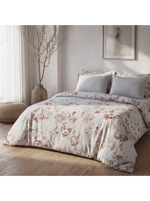 Green Black Bloomy Çiçek Senfonisi Çift Kişilik %100 Ege Pamuğu Nevresim Takımı - Çarşaflı - 4 Yastıklı Mint