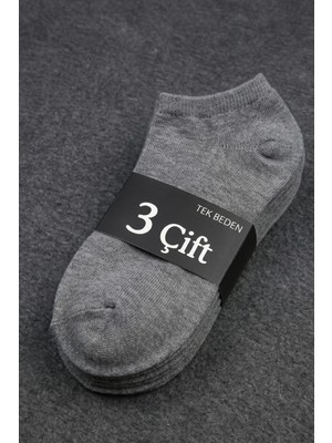 Lykos 3'lü Paket Unisex Pamuklu Gri Patik Çorap - Terletme ve Iz Yapmayan Patik Çorap