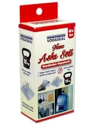 Mabeyn Askı Seti, Kendinden Yapışkanlı, Süper Güçlü Yapıştırıcı, 15 kg Ağırlık Kapasiteli, 4'lü Set
