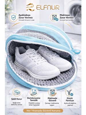 Elfnur 1 Adet Orjinal Ithal Ürün Ayakkabı Yıkama Çantası Torba File Özel Makarna Kumaş Makinede Deforme Önleyici Boya Vermez