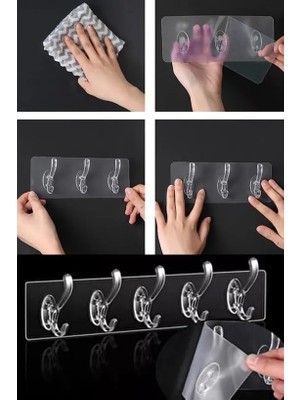 Mabeyn Kendinden Yapışkanlı Çok Amaçlı Banyo Mutfak Atölye Kancalı Pratik Şeffaf 5'li Askı Seti Süper Güçlü Yapışkanlı Suya Dayanıklı Kendinden Yapışkanlı Askı, Vidasız Dübelsiz Askı Seti