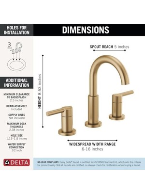 Mabeyn Nicoli Yaygın Banyo Bataryası 3 Delikli, Altın Banyo Lavabo Bataryası, Tahliye Montajı, Şampanya Bronz 35749LF-CZ