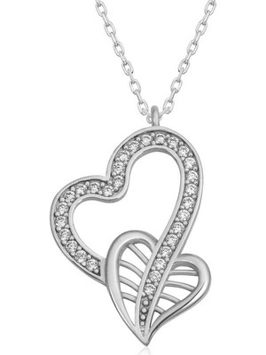 Elwes 925 Ayar Gümüş Birleşmiş Kalpler Kadın Gümüş Kolye