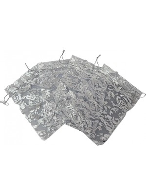 Özer Kutu Organize Gül Desenli 25 Adet 9X12 cm Boy Takı, Altın ve Hediye Kesesi(Beyaz)