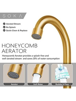 Mabeyn Soka 2 Kulplu Banyo Bataryası Altın, 10 cm Altın Banyo Lavabo Bataryası Kaldırma Çubuğu Tahliye Durdurucu ve Besleme Hortumları Ile, Rv Banyo Bataryası 3 Delikli, Fırçalanmış Altın Banyo Bataryası