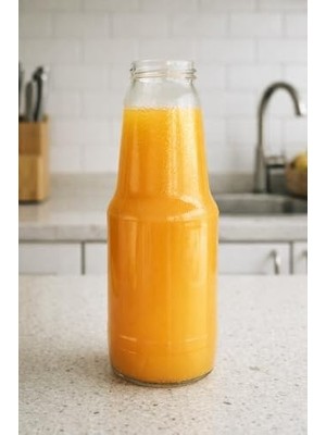 Mabeyn 1000 ml Şeffaf Meyve Suyu Şişesi, Meşrubat, Limonata Şişesi Metal Kapaklı 1000 cc Boş Cam Şişe (6, Altın Kapak, 1000, Mililitre)