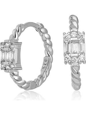 Elwes 925 Ayar Gümüş Baget Taşlı Kadın Küpe