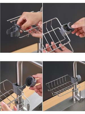 Mabeyn Mutfak Organizeri Tek Kat Demir Raf, Musluğa Klipsli Paslanmaz Çelik Evye Düzenleyici, Delmesiz Kurulum, Açık Drenajlı Süngerlik, Askılı Lavabo Içi Raf, Paslanmaz ve Dayanıklı Evye Organizeri