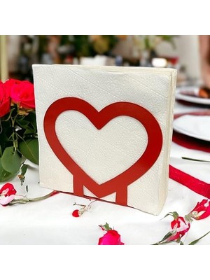 Mabeyn Romantik Sofraların Vazgeçilmezi: Kalp Temalı Metal Peçetelik Kırmızı
