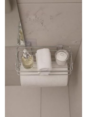 Mabeyn Yapışkanlı Raflı Kağıt Rulo Havluluk Peçetelik Havlu Kağıtlık Krom Banyo Mutfak Düzenleyici Raf Shr-, Bej