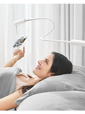 Mabeyn Gooseneck Yatak Için Telefon Tutacağı, 360° Döndürme Destek Çubuğu Tek Elle Ayarlanabilir Cep Telefonu Standı, Tüm 4,7-7 Inç Cihazlarla Uyumlu (Beyaz)