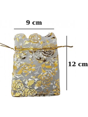 Özer Kutu Organize Gül Desenli 50 Adet 9X12 cm Boy Takı, Altın ve Hediye Kesesi (Krem)