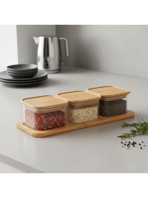 Mabeyn Deconox 3'lü Bambu Kapaklı Cam Kahvaltılık ve Kuruyemişlik, 7 Parça Tepsili Kahvaltı ve Çerezlik Seti, Vakumlu Kapak