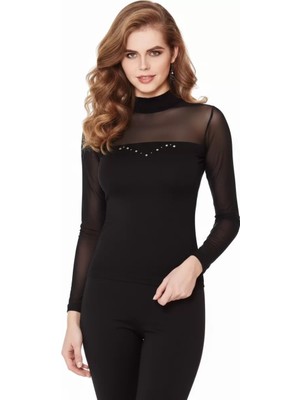 Modenya Berrak Bayan Transparan Omuz Siyah Badi 8054