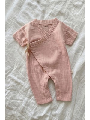 Cigit Organic Kruvaze Müslin Tulum 0-9 Ay Pudra Pembe