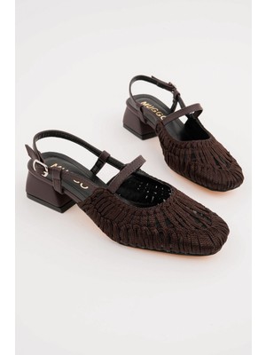 Muggo Mesh Kadın Örgü ve File Detaylı Bantlı Arkası Açık Kısa Topuklu Ayakkabı