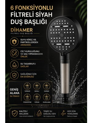 Dihamer Premium Filtreli Duş Başlığı | Su Arıtma, Yumuşak Su Etkisi, Ekonomik Kullanım
