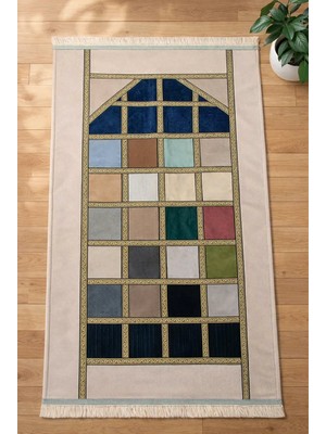 İhvan Online Kalın Çift Katlı Astarlı Seccade – Kırk Yama Desenli Yumuşak Seccade - Krem