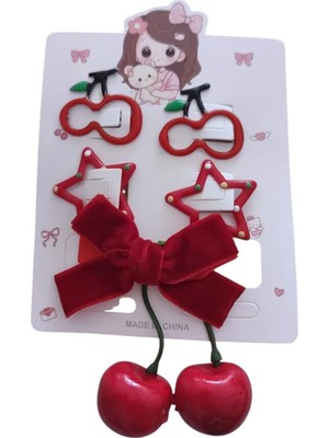 Famemus Accessory Sevimli Kız Kiraz Çocuk Tokası Seti – Kiraz Temalı (4 Parça)