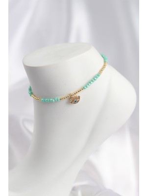 Hayat Store Su Yeşili Renk Boncuklu Nazarlı Göz Figürlü Halhal - Lisinya