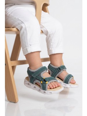 Cool Petrol Yeşili Cırtlı Işıklı Hafif Bebek Sandalet Sage B