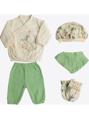 Kitikate Organik Big Bear Müslin 5'li Hastane Çıkış Seti Yeşil