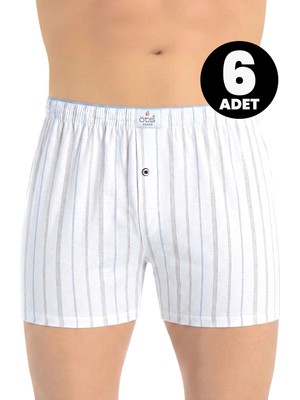 Öts 6'lı Erkek Boxer Çizgili, Düğmeli (%100 Pamuk)