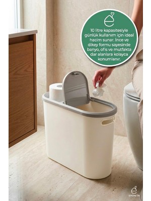 PremiumPort 10 Litre Kapaklı Dar Alan Çöp Kutusu, Banyo, Mutfak, Ofis Için Organizer