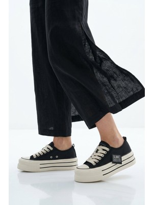 Ayakmod Siyah Keten Hafif Bağcıklı Kadın Casual Ayakkabı 2011 G