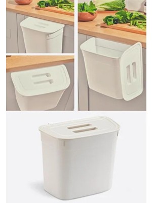 PremiumPort Krem Renkli 7 Litre Mutfak Tezgahı ve Dolap Askılı Pratik Çöp Kovası