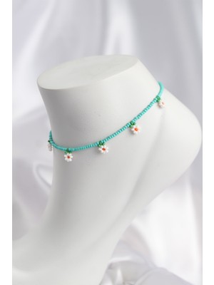 Hayat Store Turkuaz Renk Boncuklu Papatya Motifli Halhal - Lisinya