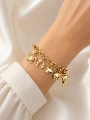 cm Jewelry Yaz Temalı Charm Bileklik – Gold Deniz Figürlü Zincir Bileklik