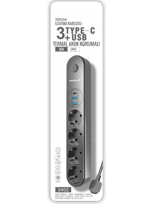 Hediye Bahçesi Termal Akım Korumalı 4 Prizli USB Girişli Uzatma Kablosu