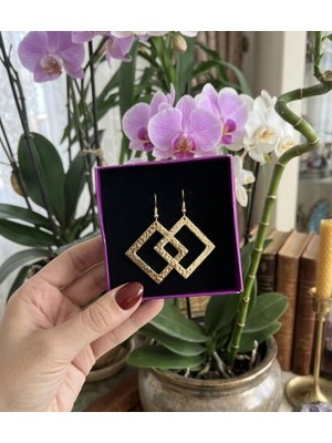 Vintage Takı Gold Altın Renk Geometrik Kare Küpe