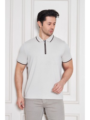 Erkek Jeuss Oysho Kumaş Fermuarlı Yakalı Bej Tshirt