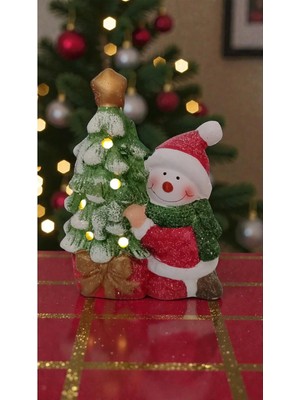 Famemus Accessory Yılbaşına Özel Kardan Adam Çam Ağaçlı Biblo Işıklı Yılbaşı Süsü Boyut: 16CM *10 cm