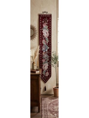 Believe Kınay Bordo Jakarlı Dokuma Goblen  Dekoratif Askılı Püsküllü Pano Tablo 20*100