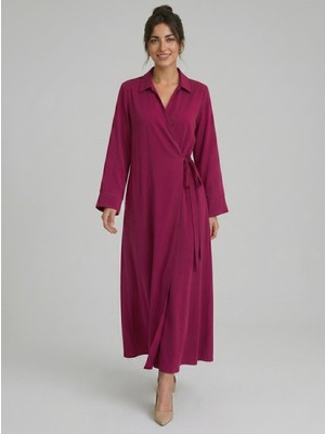Norshen Kırmızı Kadın Kruvaze Kapama Bağlamalı Maxi Kimono Elbise