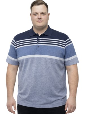 Battal Moda Battalmoda Erkek Büyük Beden Melanj Havacı Polo Yaka Kısa Kollu Çizgili Tişört 3xl-4xl-5xl-6xl
