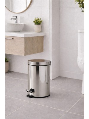 PremiumPort Paslanmaz Metal Çöp Kovası, 8 Lt, Krom, Pedallı, Çok Amaçlı, Şık Tasarım