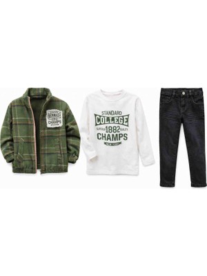Jollypop Erkek Çocuk 3’lü Takım (Ekose Ceket + Sweatshirt + Jean Pantolon)
