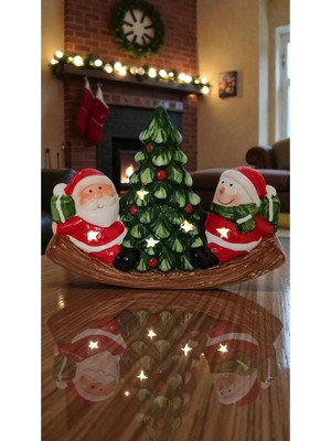 Famemus Accessory Yılbaşına Özel Işıklı Neol Baba ve Kardan Adam Fiğürlü Biblo Süs BOYUT:16CM*12CM