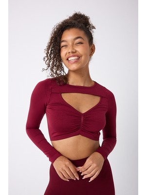 Forever More Kadın Uzun Kollu Göğsü Açık Dikişsiz Crop Top