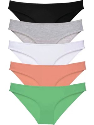 Modenya 5 Adet Süper Eko Set Likralı Kadın Slip Külot Siyah Gri Beyaz Pudra Yeşil