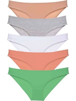 Modenya 5 Adet Süper Eko Set Likralı Kadın Slip Külot Ten Gri Beyaz Pudra Yeşil