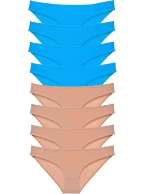 Modenya 8 Adet Eko Set Likralı Kadın Slip Külot Ten ve Mavi