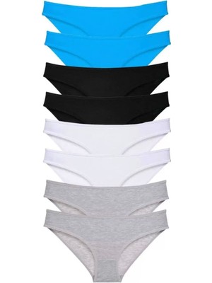 Modenya 8 Adet Süper Eko Set Likralı Kadın Slip Külot Siyah Gri Beyaz Mavi