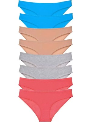 Modenya 8 Adet Süper Eko Set Likralı Kadın Slip Külot Ten Gri Fuşya Mavi