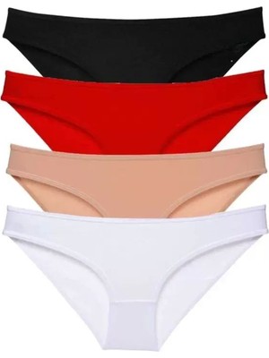 Modenya 4 Adet Süper Eko Set Likralı Kadın Slip Külot Siyah Kırmızı Ten Beyaz