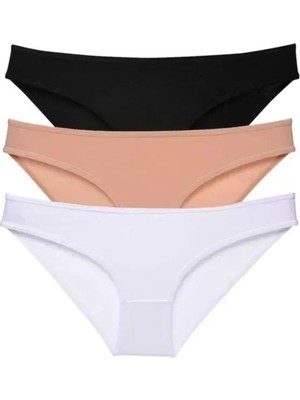 Modenya 3 Adet Süper Eko Set Likralı Kadın Slip Külot Siyah Ten Beyaz